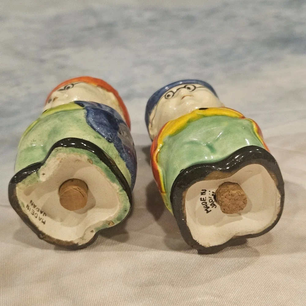 Vintage Made in Japan Figural Salt & Pepper Shakers Old Men Couple Ceramic Set‎